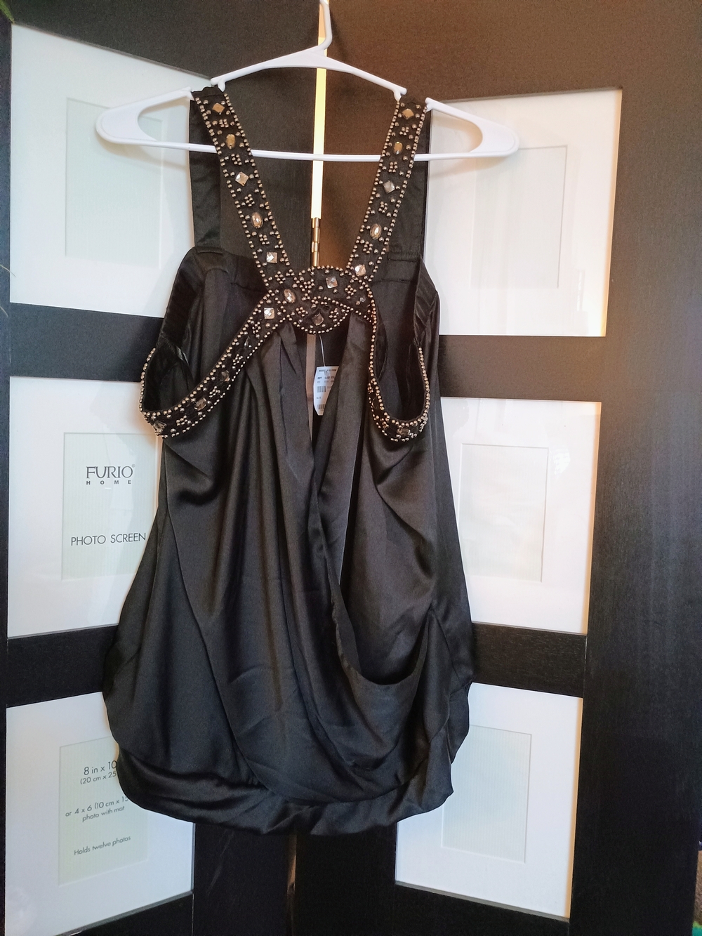 PRICE FIRM NWT Black Satin Jeweled Neck Halter Top